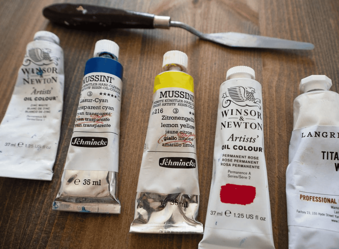 paints on the table, palette knife